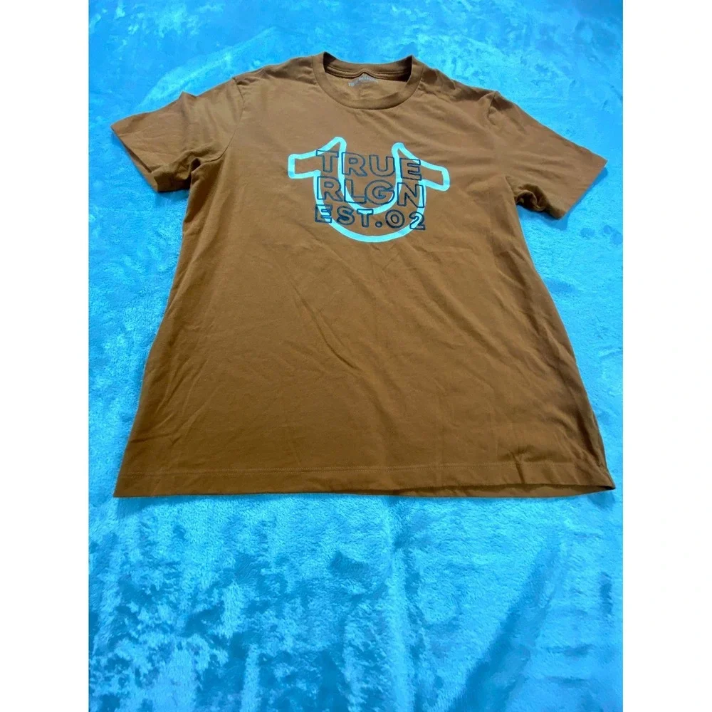 True Religion T-Shirt Mens Large Brown Horseshoe Logo‎ Graphic Cotton Crew Neck